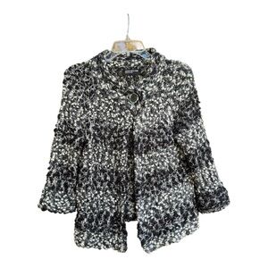 Jones New York Women’s Single Button Closure Blk/White Marled Knit Cardigan SZ S